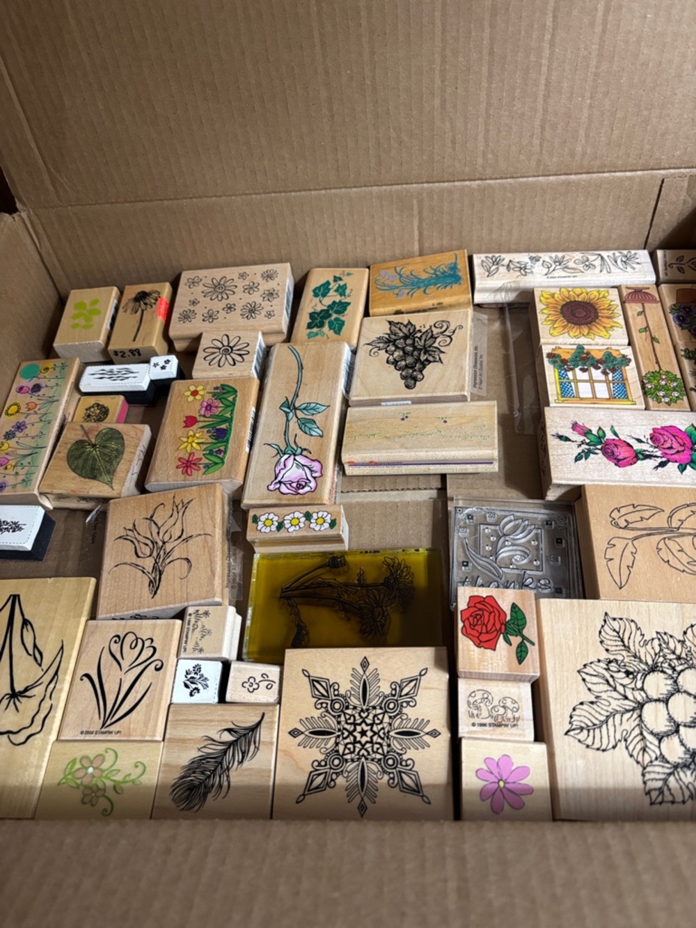 Assorted Wooden Rubber Stamps - Floral & Decorative Designs